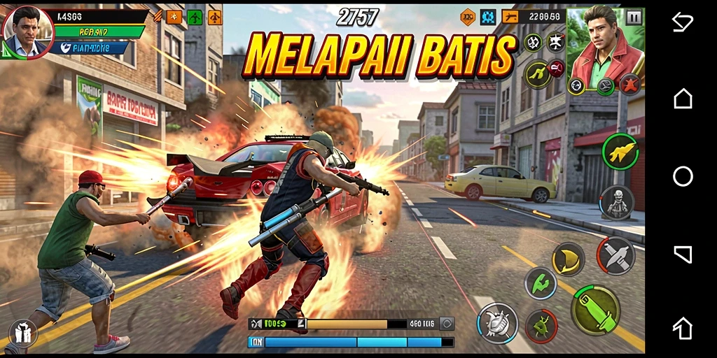 Screenshot gameplay 2757 menampilkan balapan mendebarkan di lintasan kota.