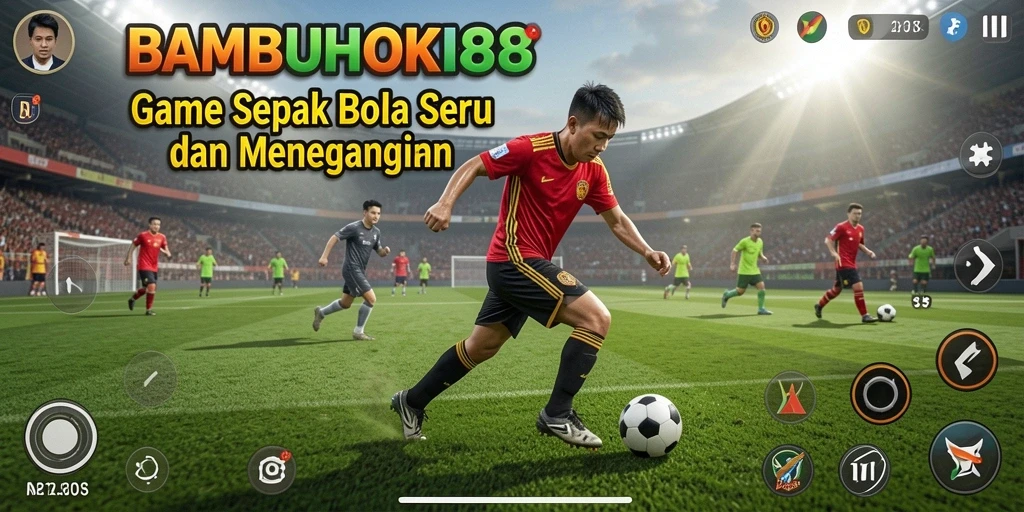 Tampilan gameplay intens dalam <strong>BAMBUHOKI88</strong>, menampilkan aksi sepak bola yang mendebarkan.