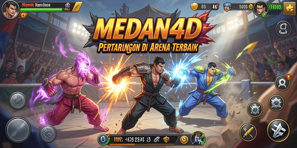 Screenshot menunjukkan aksi pertarungan seru di MEDAN4D dengan karakter unik.