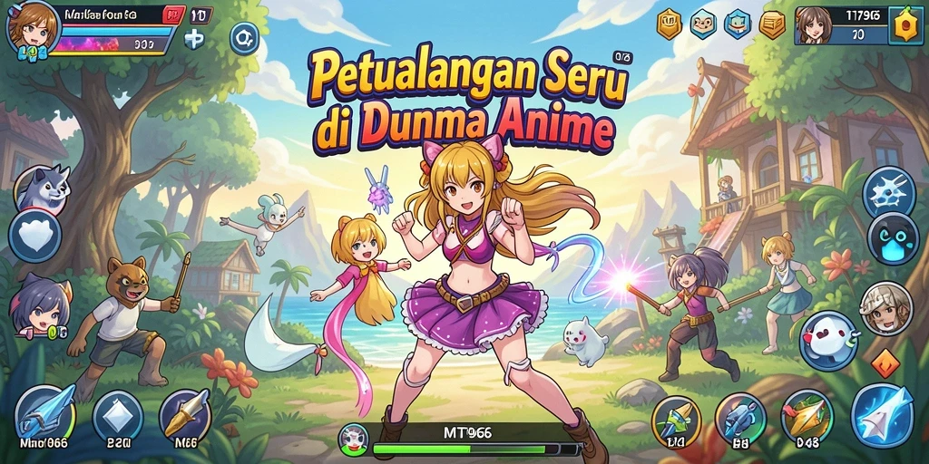 Tangkapan layar gameplay MT966 menampilkan aksi seru dan karakter Anime.